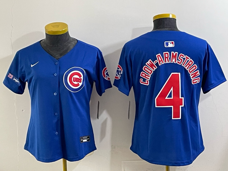 Women  Chicago Cubs #4 Crow-Armstrong Blue Nike MLB 2025 Jersey 006